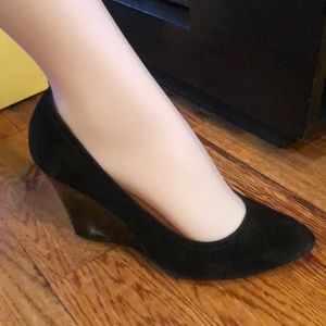 MAX STUDIO Black Suede “Mecca” Wedge Heels